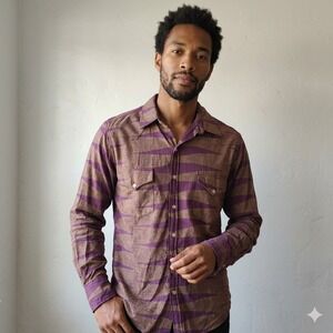 Manaola Shirt‎ Mens XS Purple Tiger Print Rayon Western Long Sleeve Rockabilly